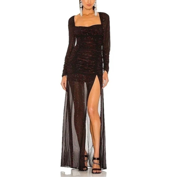 NEW DUNDAS X REVOLVE Stardust Long Sleeve Maxi Dress Black - Picture 1 of 6